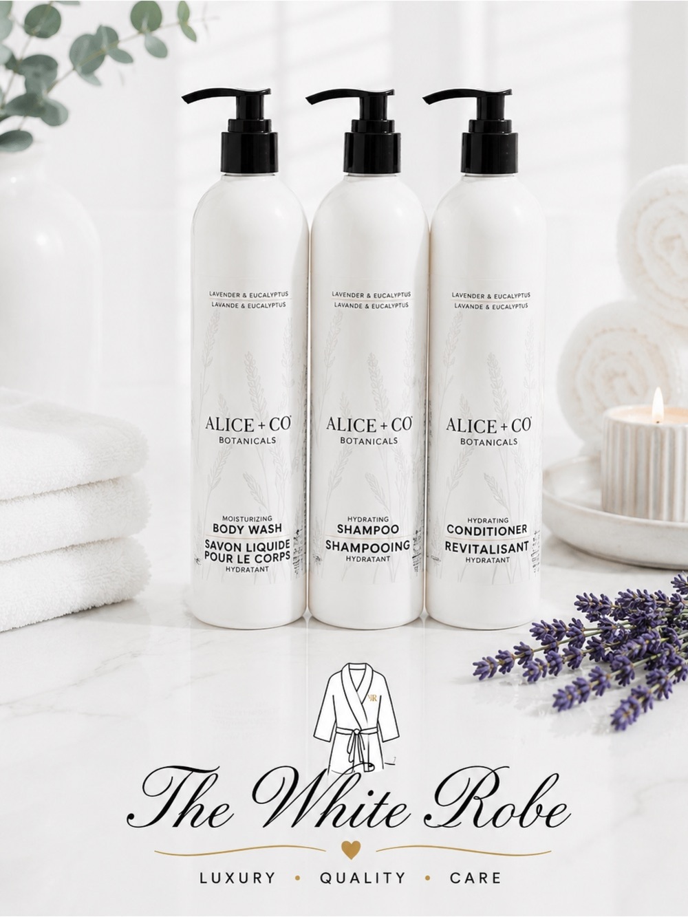 (3 PACK) SHAMPOO, CONDITIONER & BODY by ALICE & Co. LAVENDER & EUCALYPTUS